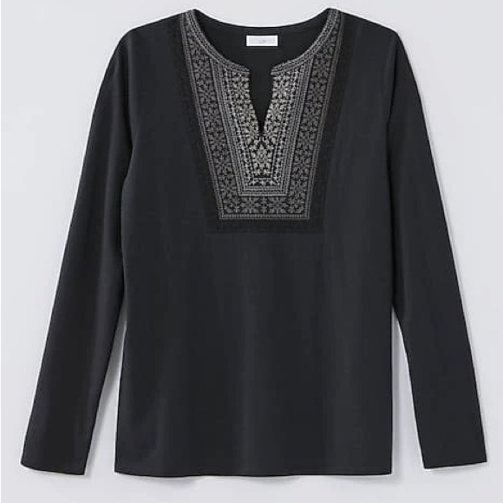 J. Jill Fair Isle Blue-Grey Embroidered Blouse